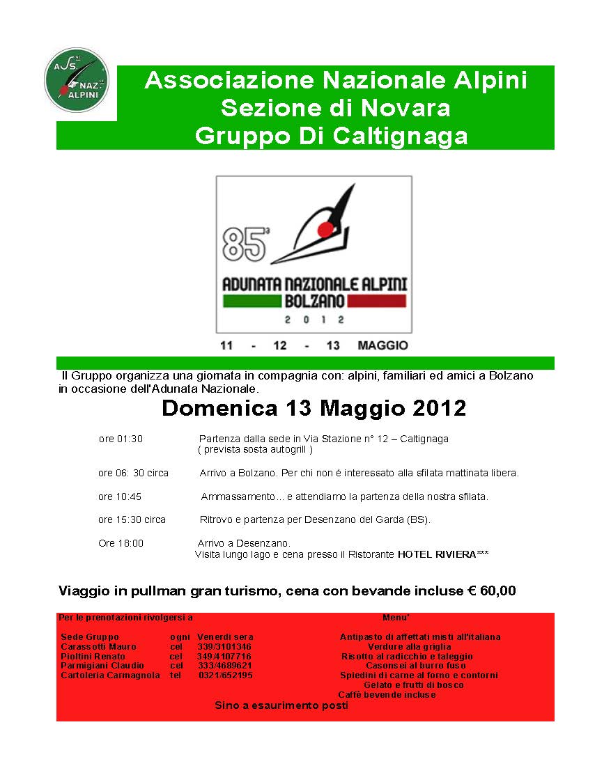 Programma della Gita a Bolzano Programma della Gita a Bolzano